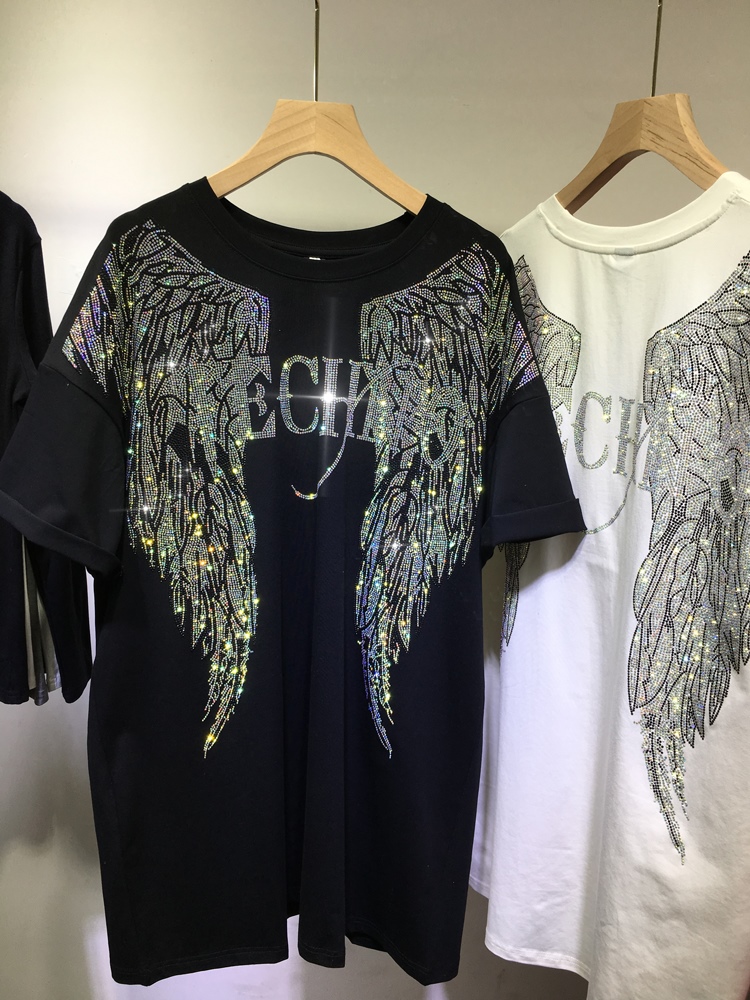 Streetwear Brand Shirts - L-4XL boy Rhinestone melek kanatları Harley