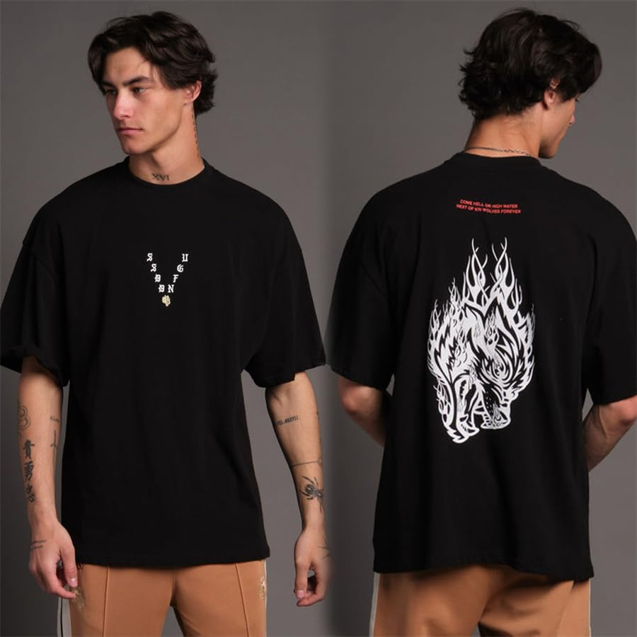 Streetwear Gym Brand - Klasik Logolu Alevli Kurt Başı Spor